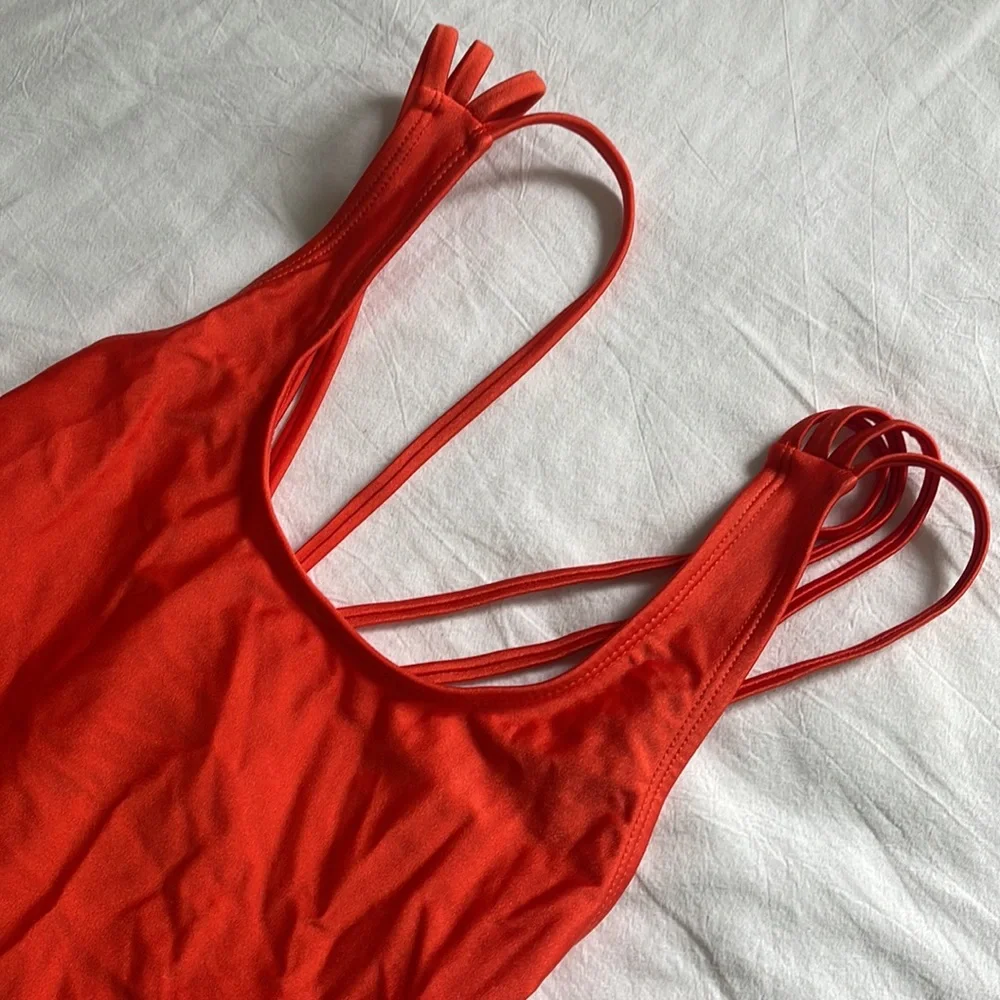 Glamorous bright orange one piece bathing suit